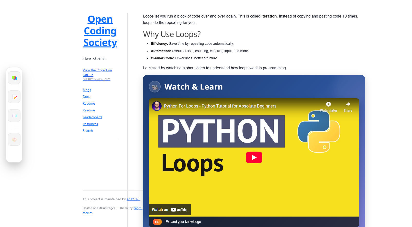 Lesson Layout Homepage